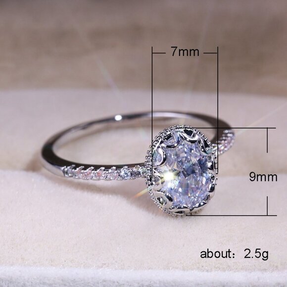 "Wedding/Engagement Oval Flower Dainty Gemstone Silver Ring for Women, VIP431 - Picture 10 of 10